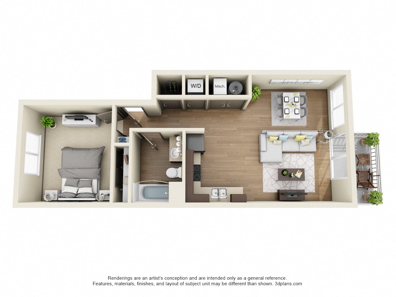 1 Bedroom 1 Bath Floor Plan 1